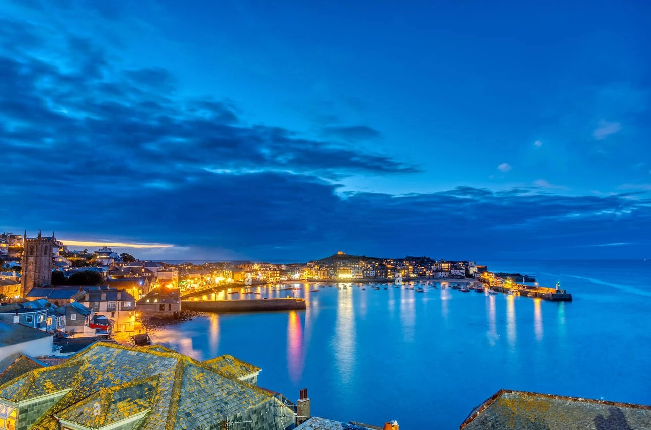 St. Ives Bay glowing at night